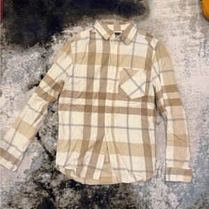 H&M Beige and Cream Plaid Long-Sleeve Button-Down Shirt